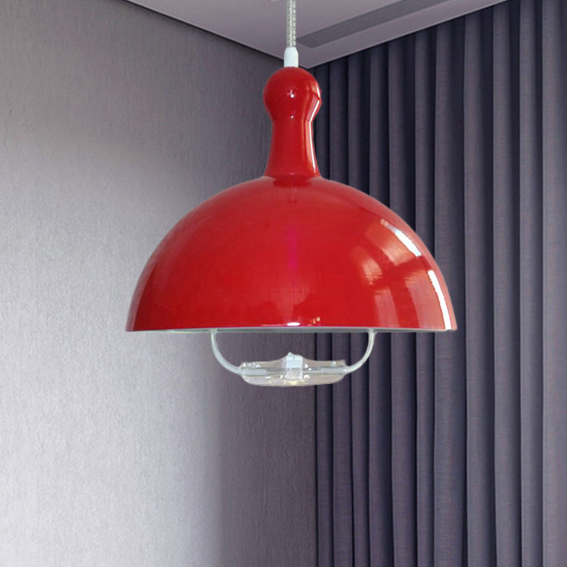 1 Head Extendable Domed Hanging Fixture Industrial Style Chrome/Red Aluminum Ceiling Pendant with Handle Clearhalo 'Art Deco Pendants' 'Cast Iron' 'Ceiling Lights' 'Ceramic' 'Crystal' 'Industrial Pendants' 'Industrial' 'Metal' 'Middle Century Pendants' 'Pendant Lights' 'Pendants' 'Tiffany' Lighting' 1419967