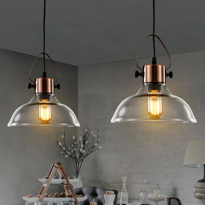 Copper Dome Ceiling Light Industrial Clear Glass 1 Light Dining Room Pendant Lighting Fixture Clearhalo 'Ceiling Lights' 'Glass shade' 'Glass' 'Industrial Pendants' 'Industrial' 'Middle Century Pendants' 'Pendant Lights' 'Pendants' 'Tiffany' Lighting' 1419981