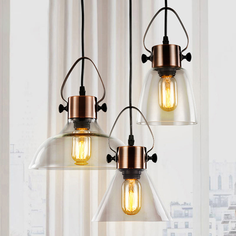 Copper Dome Ceiling Light Industrial Clear Glass 1 Light Dining Room Pendant Lighting Fixture Clearhalo 'Ceiling Lights' 'Glass shade' 'Glass' 'Industrial Pendants' 'Industrial' 'Middle Century Pendants' 'Pendant Lights' 'Pendants' 'Tiffany' Lighting' 1419982