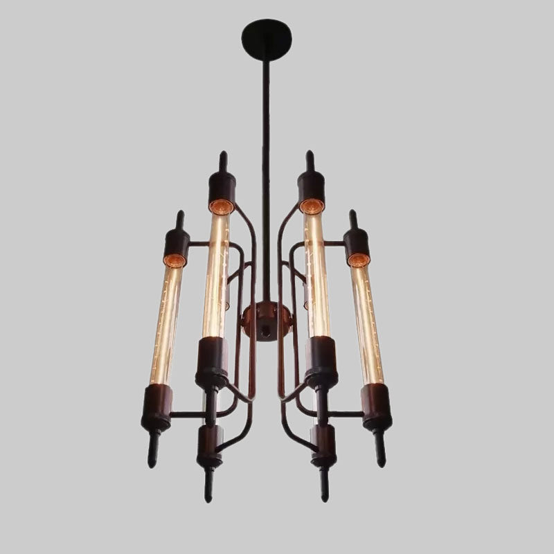 6 Lights Linear Hanging Light with Bare Bulb Farmhouse Black Metal Pendant Lamp for Restaurant Clearhalo 'Cast Iron' 'Ceiling Lights' 'Chandeliers' 'Industrial Chandeliers' 'Industrial' 'Metal' 'Middle Century Chandeliers' 'Rustic Chandeliers' 'Tiffany' Lighting' 1419998