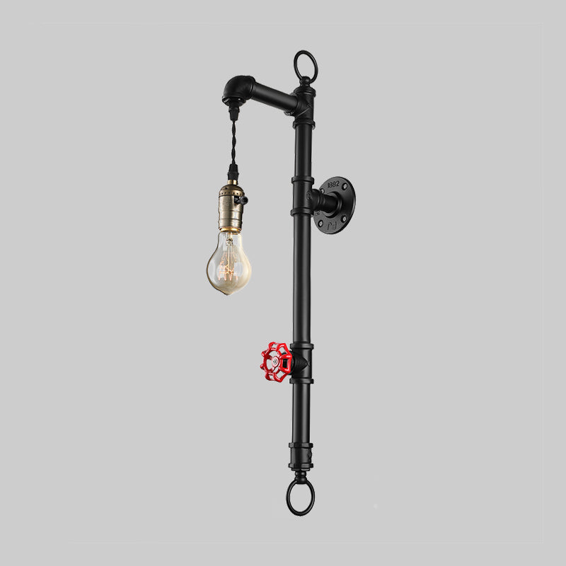 Black Water Pipe Wall Mount Lighting Antique Industrial Metal 1 Bulb Dining Room Sconce Light with Valve Clearhalo 'Art deco wall lights' 'Cast Iron' 'Glass' 'Industrial wall lights' 'Industrial' 'Middle century wall lights' 'Modern' 'Rustic wall lights' 'Tiffany' 'Traditional wall lights' 'Wall Lamps & Sconces' 'Wall Lights' Lighting' 1420001