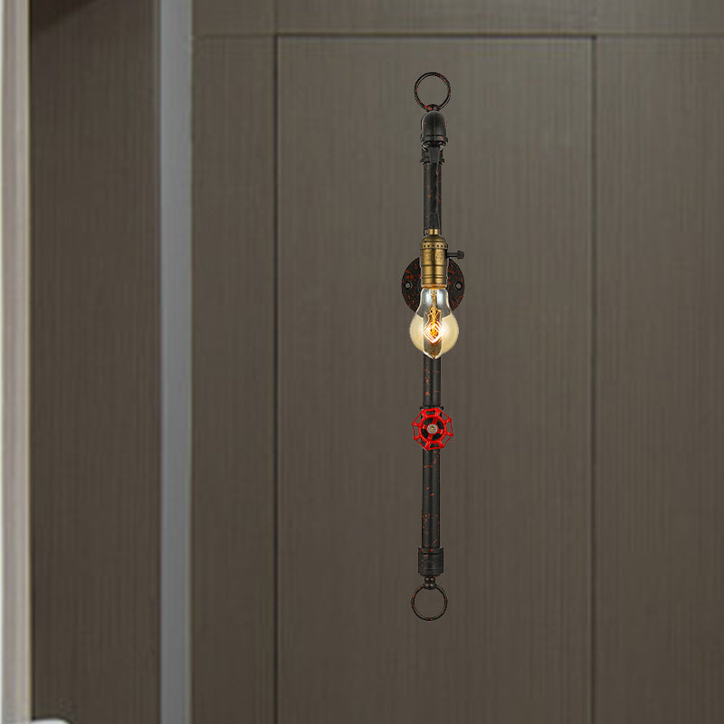 Dark Rust Pipe Wall Mounted Lighting with Valve Vintage Stylish Metal 1 Light Living Room Sconce Light Clearhalo 'Art deco wall lights' 'Cast Iron' 'Glass' 'Industrial wall lights' 'Industrial' 'Middle century wall lights' 'Modern' 'Rustic wall lights' 'Tiffany' 'Traditional wall lights' 'Wall Lamps & Sconces' 'Wall Lights' Lighting' 1420003