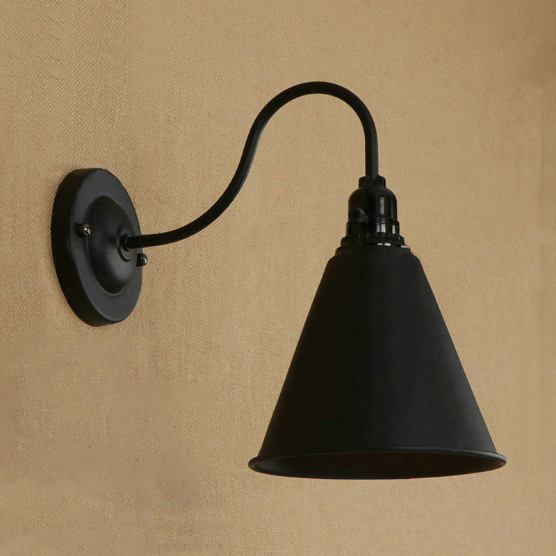 1 Head Gooseneck Wall Lighting with Conical Shade Industrial Black Metal Sconce Light for Dining Room Clearhalo 'Art deco wall lights' 'Cast Iron' 'Glass' 'Industrial wall lights' 'Industrial' 'Middle century wall lights' 'Modern' 'Rustic wall lights' 'Tiffany' 'Traditional wall lights' 'Wall Lamps & Sconces' 'Wall Lights' Lighting' 1420032
