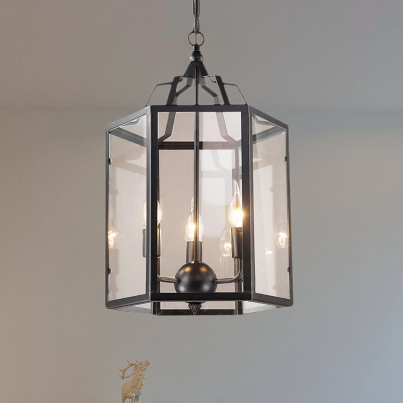 3-Light Clear Glass Hanging Chandelier Vintage Black/White Candle Pendant Light Fixture Clearhalo 'Ceiling Lights' 'Chandeliers' 'Glass shade' 'Glass' 'Industrial Chandeliers' 'Industrial' 'Middle Century Chandeliers' 'Pendant Lights' 'Tiffany' Lighting' 1420039