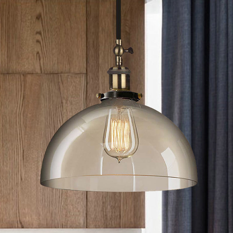 Brass Dome Pendant Fixture Clear Glass 1 Light Dining Room Hanging Ceiling Light Clearhalo 'Ceiling Lights' 'Glass shade' 'Glass' 'Industrial Pendants' 'Industrial' 'Middle Century Pendants' 'Pendant Lights' 'Pendants' 'Tiffany' Lighting' 1420075