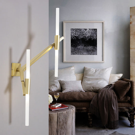 Rotatable Linear Wall Sconce Lighting Post Modern Metal 2/4 Heads Gold Wall Mount Light 4.0 Gold Clearhalo 'Cast Iron' 'Glass' 'Industrial' 'Modern wall lights' 'Modern' 'Tiffany' 'Traditional wall lights' 'Wall Lamps & Sconces' 'Wall Lights' Lighting' 142013