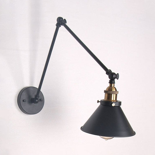 1 Light Adjustable Wall Lamp with Cone Shade Metal Retro Indoor Wall Sconce Light in Black/White Clearhalo 'Cast Iron' 'Glass' 'Industrial' 'Modern wall lights' 'Modern' 'Tiffany' 'Traditional wall lights' 'Wall Lamps & Sconces' 'Wall Lights' Lighting' 1420199