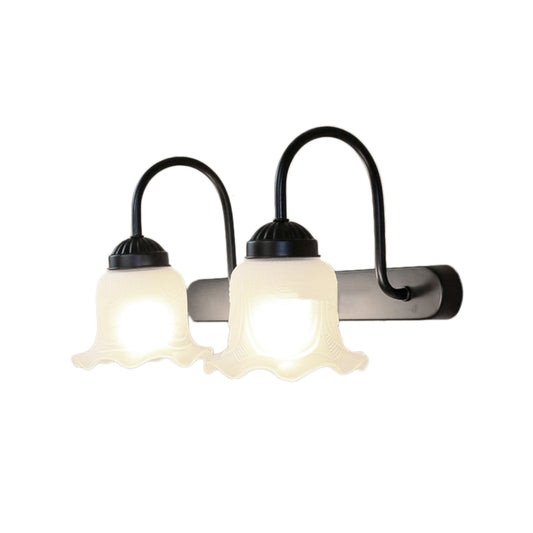 White Glass Black Sconce Light Scalloped 2-Light Industrial Wall Lamp Fixture for Living Room Clearhalo 'Cast Iron' 'Glass' 'Industrial' 'Modern wall lights' 'Modern' 'Tiffany' 'Traditional wall lights' 'Wall Lamps & Sconces' 'Wall Lights' Lighting' 142019