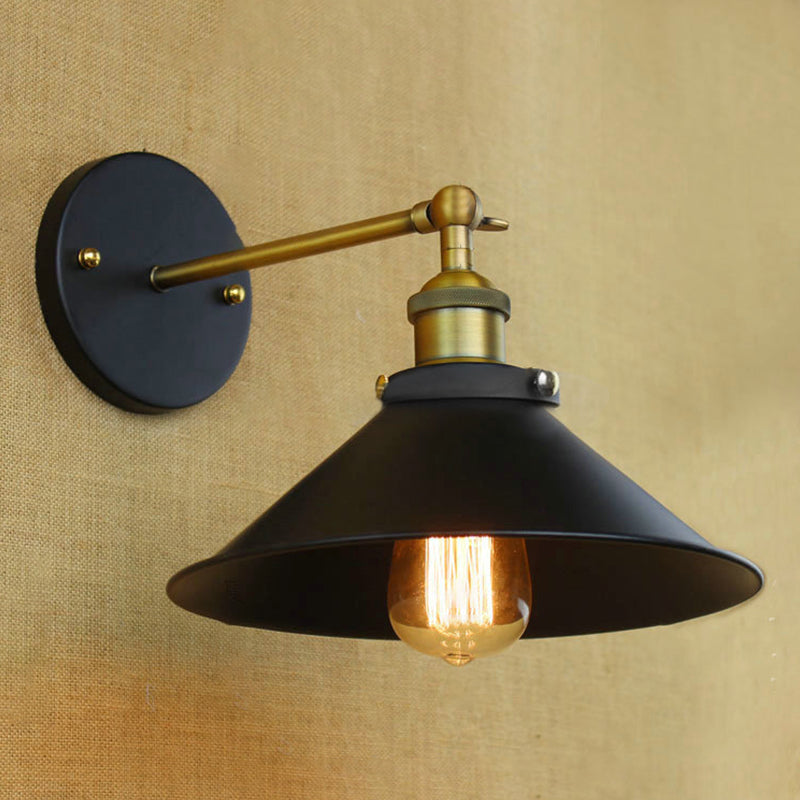 Industrial Conical Sconce Wall Light 1 Head Metal Rotatable Wall Mount Light in Antique Brass/Brass Clearhalo 'Art deco wall lights' 'Cast Iron' 'Glass' 'Industrial wall lights' 'Industrial' 'Middle century wall lights' 'Modern' 'Rustic wall lights' 'Tiffany' 'Traditional wall lights' 'Wall Lamps & Sconces' 'Wall Lights' Lighting' 1420201