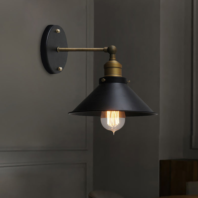 Industrial Conical Sconce Wall Light 1 Head Metal Rotatable Wall Mount Light in Antique Brass/Brass Clearhalo 'Art deco wall lights' 'Cast Iron' 'Glass' 'Industrial wall lights' 'Industrial' 'Middle century wall lights' 'Modern' 'Rustic wall lights' 'Tiffany' 'Traditional wall lights' 'Wall Lamps & Sconces' 'Wall Lights' Lighting' 1420202