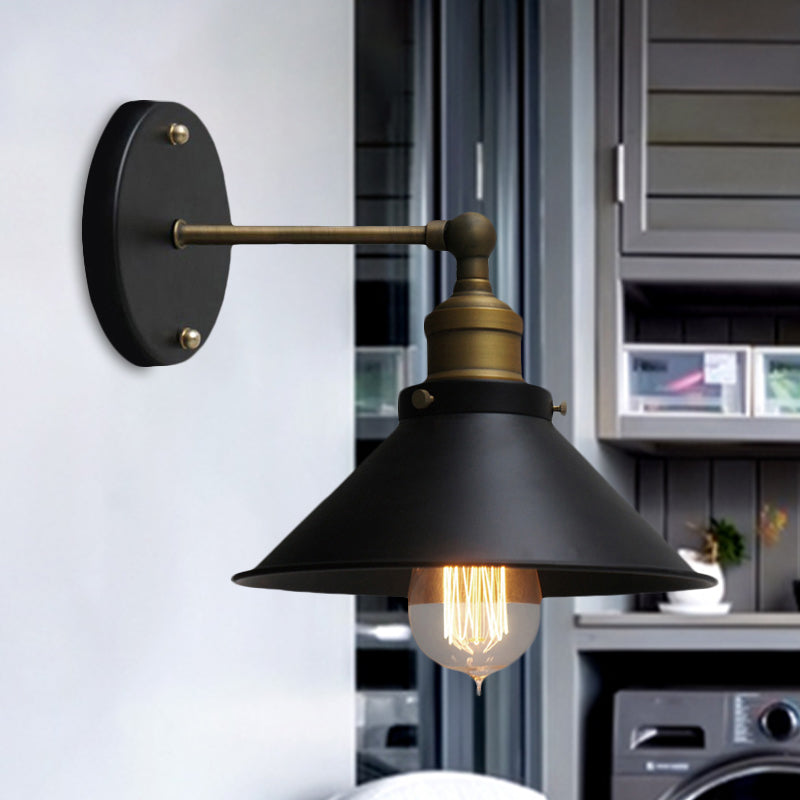 Industrial Conical Sconce Wall Light 1 Head Metal Rotatable Wall Mount Light in Antique Brass/Brass Clearhalo 'Art deco wall lights' 'Cast Iron' 'Glass' 'Industrial wall lights' 'Industrial' 'Middle century wall lights' 'Modern' 'Rustic wall lights' 'Tiffany' 'Traditional wall lights' 'Wall Lamps & Sconces' 'Wall Lights' Lighting' 1420203