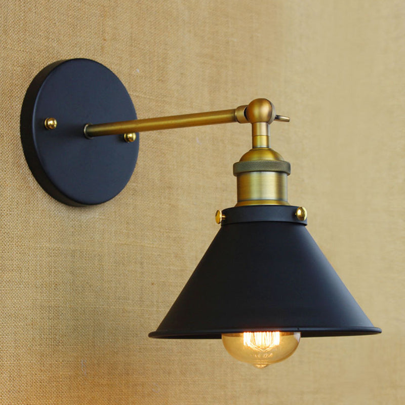 1 Light Conical Wall Mounted Lamp Industrial Style Brass Metal Wall Sconce for Living Room, 7"/10" Width Clearhalo 'Art deco wall lights' 'Cast Iron' 'Glass' 'Industrial wall lights' 'Industrial' 'Middle century wall lights' 'Modern' 'Rustic wall lights' 'Tiffany' 'Traditional wall lights' 'Wall Lamps & Sconces' 'Wall Lights' Lighting' 1420204