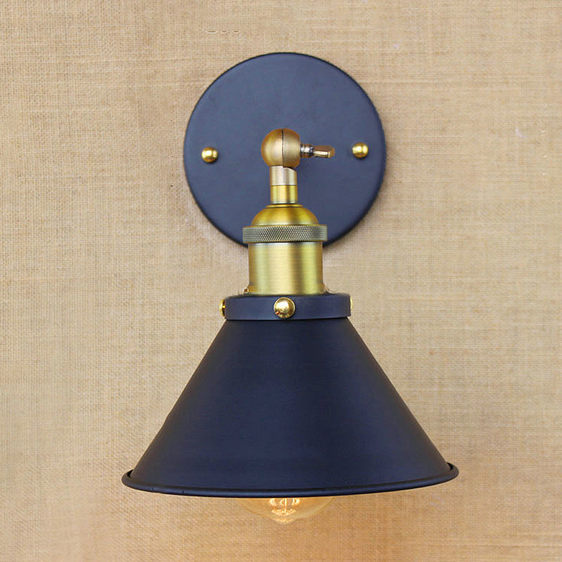 1 Light Conical Wall Mounted Lamp Industrial Style Brass Metal Wall Sconce for Living Room, 7"/10" Width Clearhalo 'Art deco wall lights' 'Cast Iron' 'Glass' 'Industrial wall lights' 'Industrial' 'Middle century wall lights' 'Modern' 'Rustic wall lights' 'Tiffany' 'Traditional wall lights' 'Wall Lamps & Sconces' 'Wall Lights' Lighting' 1420205