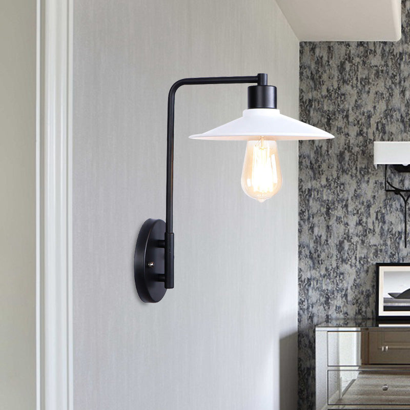 Black/White Flared Wall Lamp Vintage Rustic Iron 1 Bulb Living Room Wall Light Fixture with Angle Arm Clearhalo 'Art deco wall lights' 'Cast Iron' 'Glass' 'Industrial wall lights' 'Industrial' 'Middle century wall lights' 'Modern' 'Rustic wall lights' 'Tiffany' 'Traditional wall lights' 'Wall Lamps & Sconces' 'Wall Lights' Lighting' 1420240