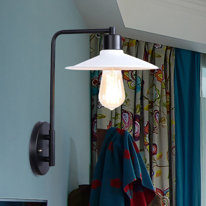 Black/White Flared Wall Lamp Vintage Rustic Iron 1 Bulb Living Room Wall Light Fixture with Angle Arm Clearhalo 'Art deco wall lights' 'Cast Iron' 'Glass' 'Industrial wall lights' 'Industrial' 'Middle century wall lights' 'Modern' 'Rustic wall lights' 'Tiffany' 'Traditional wall lights' 'Wall Lamps & Sconces' 'Wall Lights' Lighting' 1420241