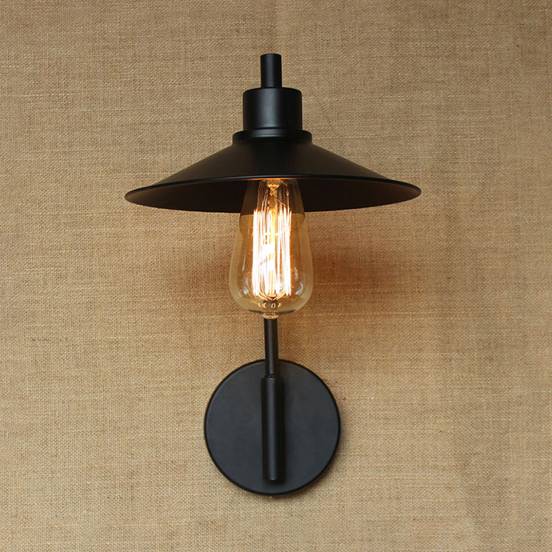 Black/White Flared Wall Lamp Vintage Rustic Iron 1 Bulb Living Room Wall Light Fixture with Angle Arm Clearhalo 'Art deco wall lights' 'Cast Iron' 'Glass' 'Industrial wall lights' 'Industrial' 'Middle century wall lights' 'Modern' 'Rustic wall lights' 'Tiffany' 'Traditional wall lights' 'Wall Lamps & Sconces' 'Wall Lights' Lighting' 1420242