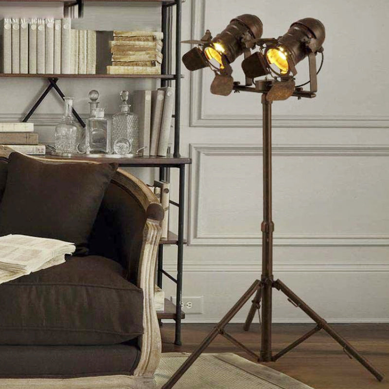 Antique Stylish Tripod Standing Floor Lamp 1/2-Light Metallic Rotatable Floor Light in Dark Rust for Living Room Clearhalo 'Floor Lamps' 'Lamps' Lighting' 1420251