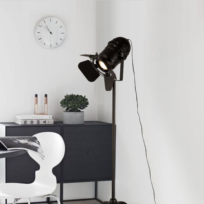 Loft Industrial Mini Spot Floor Lighting with Shade 1 Light Metallic Floor Standing Lamp in Black for Studio Clearhalo 'Floor Lamps' 'Lamps' Lighting' 1420252
