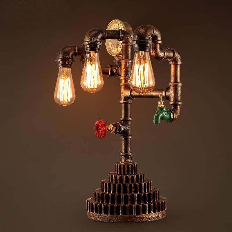 Steampunk Wrought Iron Standing Light with Bare Bulb Vintage 3 Lights Living Room Table Lighting in Bronze Clearhalo 'Lamps' 'Table Lamps' Lighting' 1420265