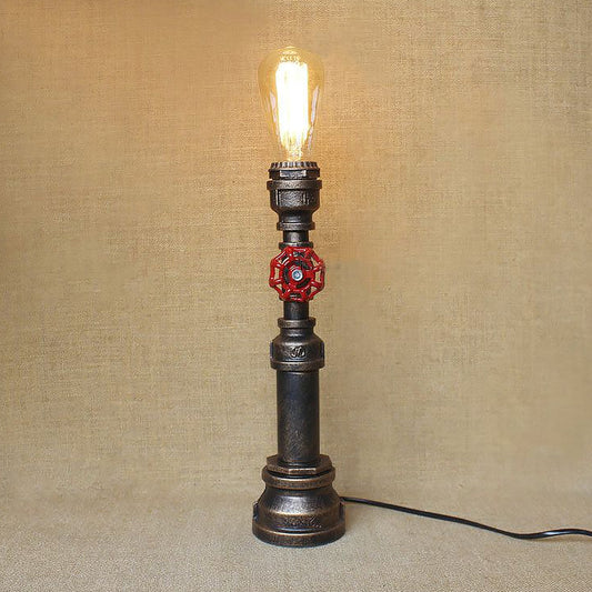 1 Bulb Plumbing Pipe Table Light with Open Bulb and Valve Industrial Bronze Metallic Standing Light Clearhalo 'Lamps' 'Table Lamps' Lighting' 1420270