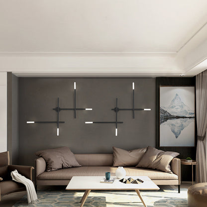 Metal Crossed Lines Wall Sconce Light Simplicity 4 Lights Black/Gold Wall Lamp in Warm/White Light Black Warm Clearhalo 'Cast Iron' 'Glass' 'Industrial' 'Modern wall lights' 'Modern' 'Tiffany' 'Traditional wall lights' 'Wall Lamps & Sconces' 'Wall Lights' Lighting' 142029