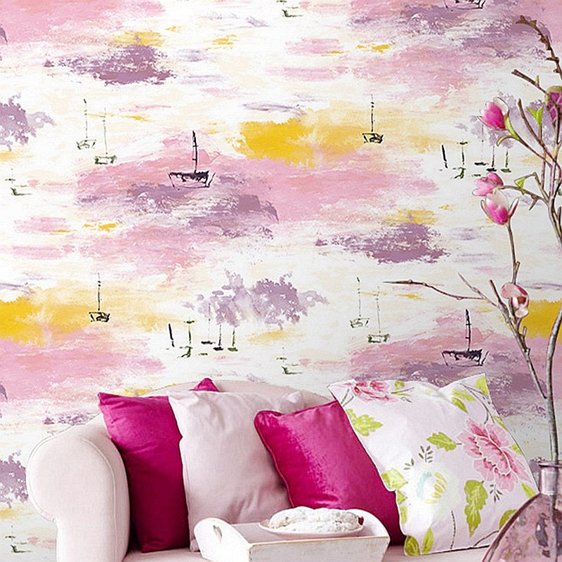 Abstract Watercolor Landscape Wallpaper Modern Non-Woven Cloth Wall Decor for Home Pink Clearhalo 'Modern wall decor' 'Modern' 'Wallpaper' Wall Decor' 1420320