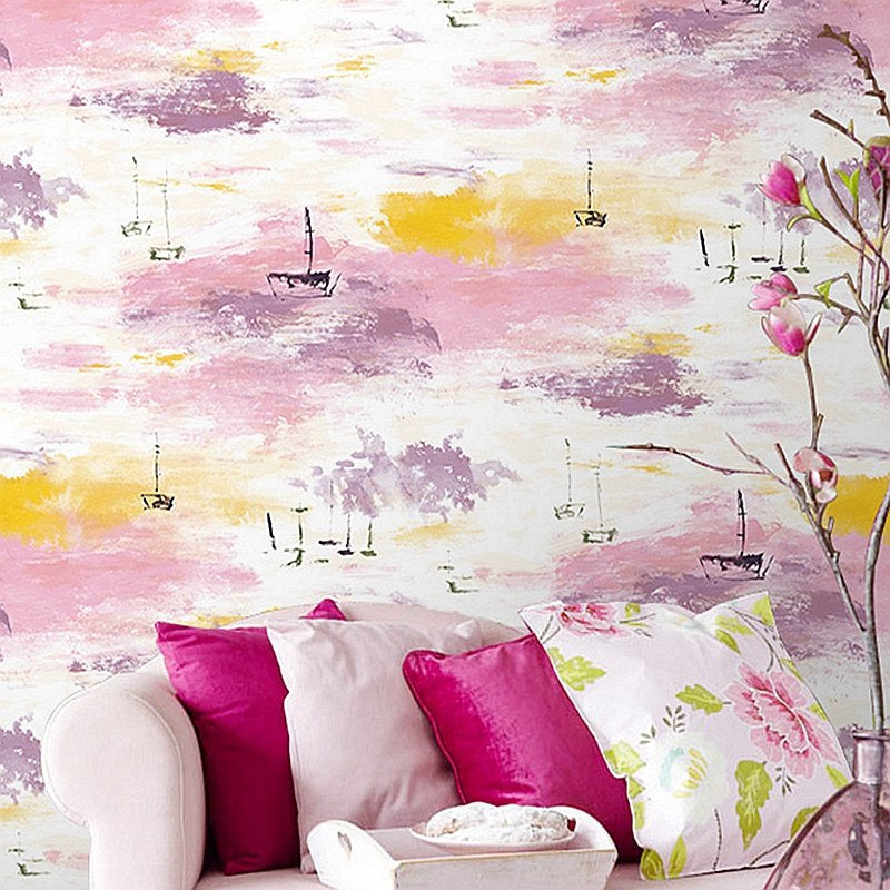 Abstract Watercolor Landscape Wallpaper Modern Non-Woven Cloth Wall Decor for Home Pink Clearhalo 'Modern wall decor' 'Modern' 'Wallpaper' Wall Decor' 1420320