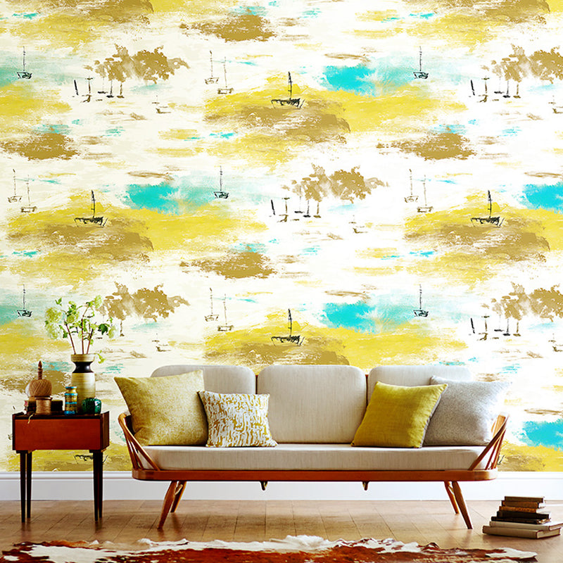Abstract Watercolor Landscape Wallpaper Modern Non-Woven Cloth Wall Decor for Home Yellow Clearhalo 'Modern wall decor' 'Modern' 'Wallpaper' Wall Decor' 1420331