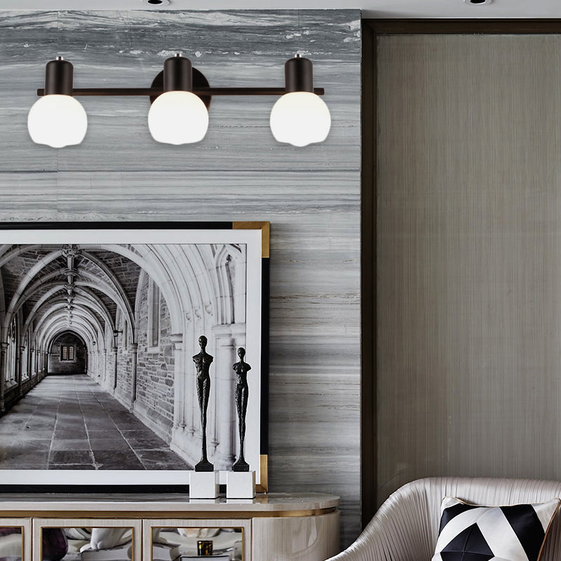 3-Bulb Wall Sconce Lighting with Bubble Shade Opal Glass Modern Bathroom Light Fixture in Black/White Black Clearhalo 'Cast Iron' 'Glass' 'Industrial' 'Modern wall lights' 'Modern' 'Tiffany' 'Traditional wall lights' 'Wall Lamps & Sconces' 'Wall Lights' Lighting' 142037