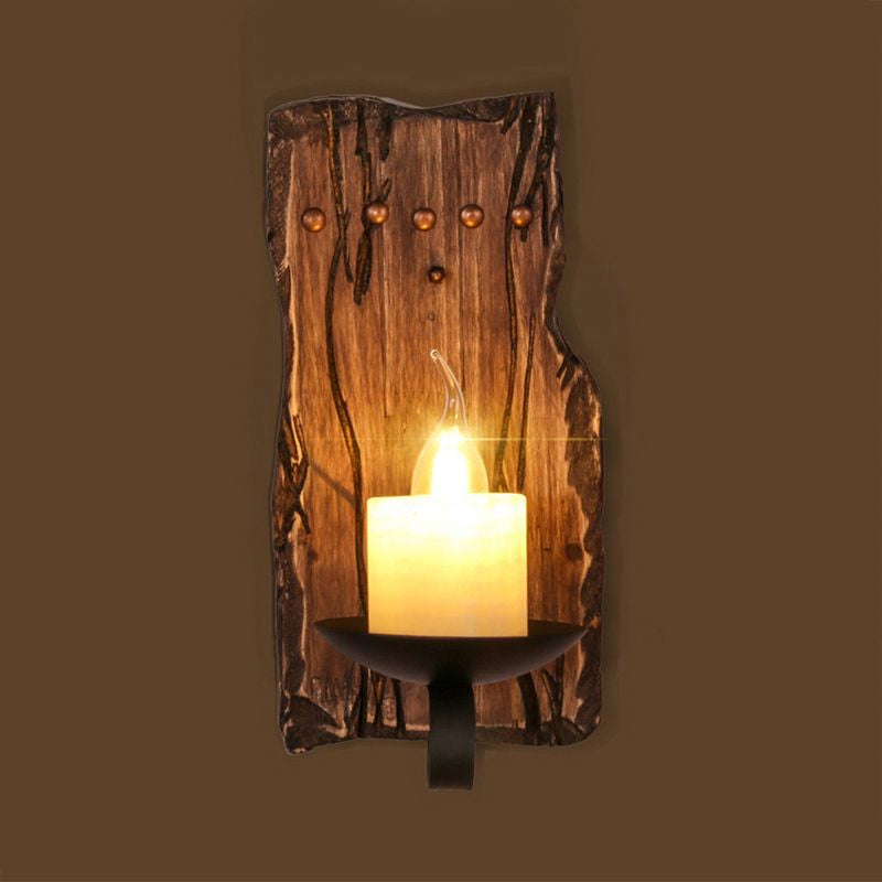 Cylinder Coffee Shop Wall Light Fixture Coastal Marble 1 Light Brown Sconce Lamp with Wooden Semicircle/Foot/Rectangle Base Clearhalo 'Industrial wall lights' 'Industrial' 'Middle century wall lights' 'Rustic wall lights' 'Tiffany' 'Wall Lamps & Sconces' 'Wall Lights' Lighting' 1420370