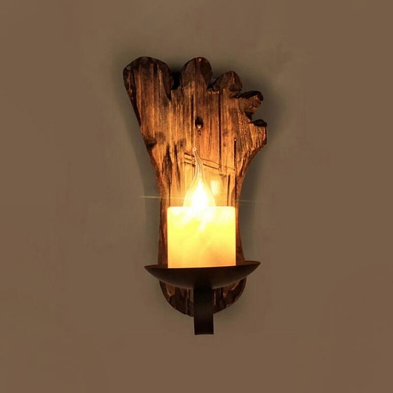 Cylinder Coffee Shop Wall Light Fixture Coastal Marble 1 Light Brown Sconce Lamp with Wooden Semicircle/Foot/Rectangle Base Clearhalo 'Industrial wall lights' 'Industrial' 'Middle century wall lights' 'Rustic wall lights' 'Tiffany' 'Wall Lamps & Sconces' 'Wall Lights' Lighting' 1420371