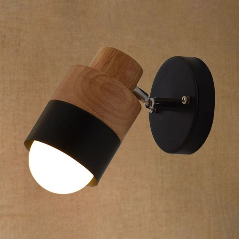1 Light Rotatable Wall Sconce Lighting Modern Cylinder Metal and Wood Wall Mount Light in Black/white Clearhalo 'Art deco wall lights' 'Cast Iron' 'Glass' 'Industrial wall lights' 'Industrial' 'Middle century wall lights' 'Modern' 'Rustic wall lights' 'Tiffany' 'Traditional wall lights' 'Wall Lamps & Sconces' 'Wall Lights' Lighting' 1420376