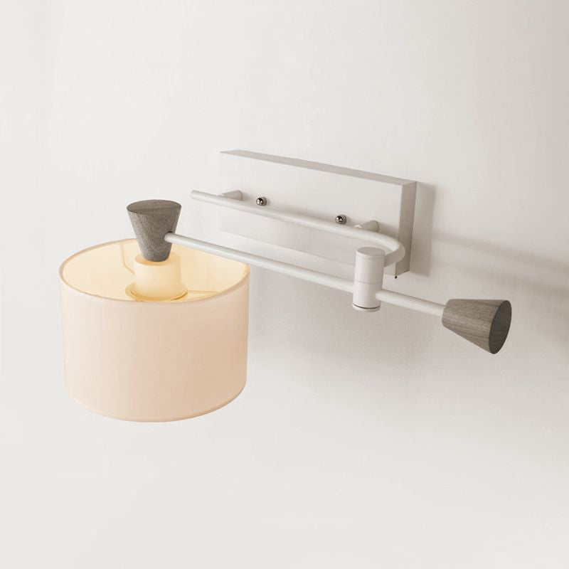 Fabric Drum Shade Wall Mount Light Industrial Loft 1 Light Bedroom Adjustable Sconce Lighting in White Clearhalo 'Industrial wall lights' 'Industrial' 'Middle century wall lights' 'Rustic wall lights' 'Tiffany' 'Wall Lamps & Sconces' 'Wall Lights' Lighting' 1420384