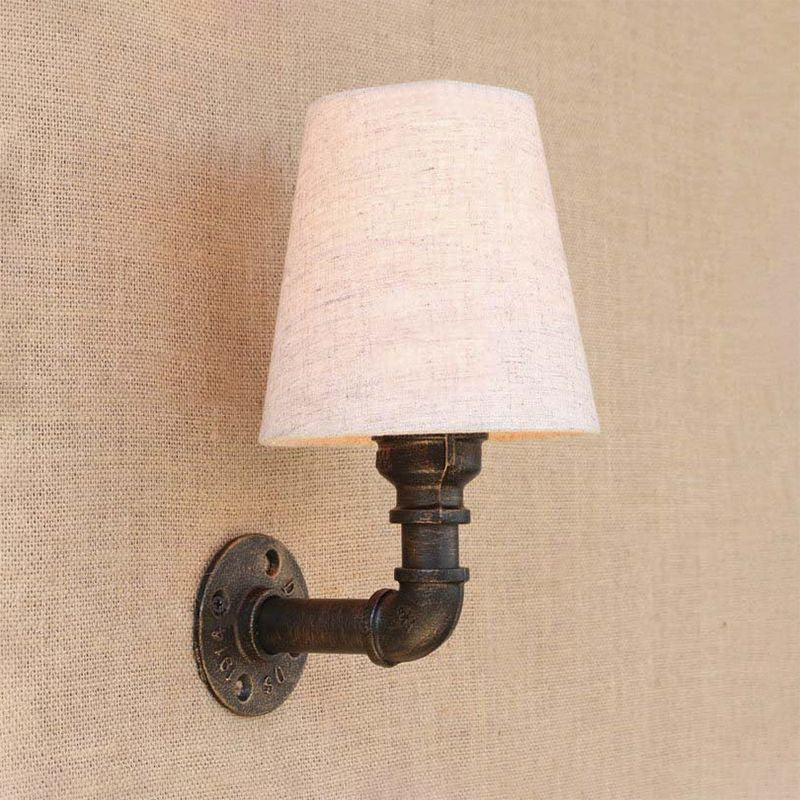 Fabric Cone Wall Sconce with Pipe Design Industrial 1/2-Bulb Living Room Wall Lighting in Bronze Clearhalo 'Art deco wall lights' 'Cast Iron' 'Glass' 'Industrial wall lights' 'Industrial' 'Middle century wall lights' 'Modern' 'Rustic wall lights' 'Tiffany' 'Traditional wall lights' 'Wall Lamps & Sconces' 'Wall Lights' Lighting' 1420387