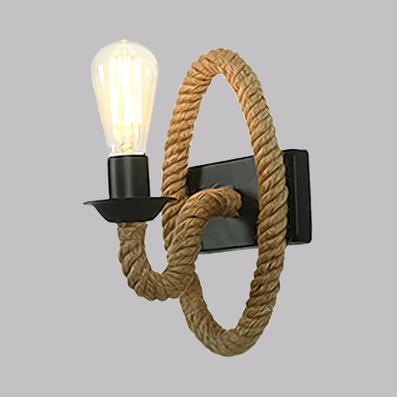 Black Finish 1 Head Wall Mount Light Industrial Roped Gooseneck Arm/Circle Wall Lighting for Balcony Clearhalo 'Art deco wall lights' 'Cast Iron' 'Glass' 'Industrial wall lights' 'Industrial' 'Middle century wall lights' 'Modern' 'Rustic wall lights' 'Tiffany' 'Traditional wall lights' 'Wall Lamps & Sconces' 'Wall Lights' Lighting' 1420390
