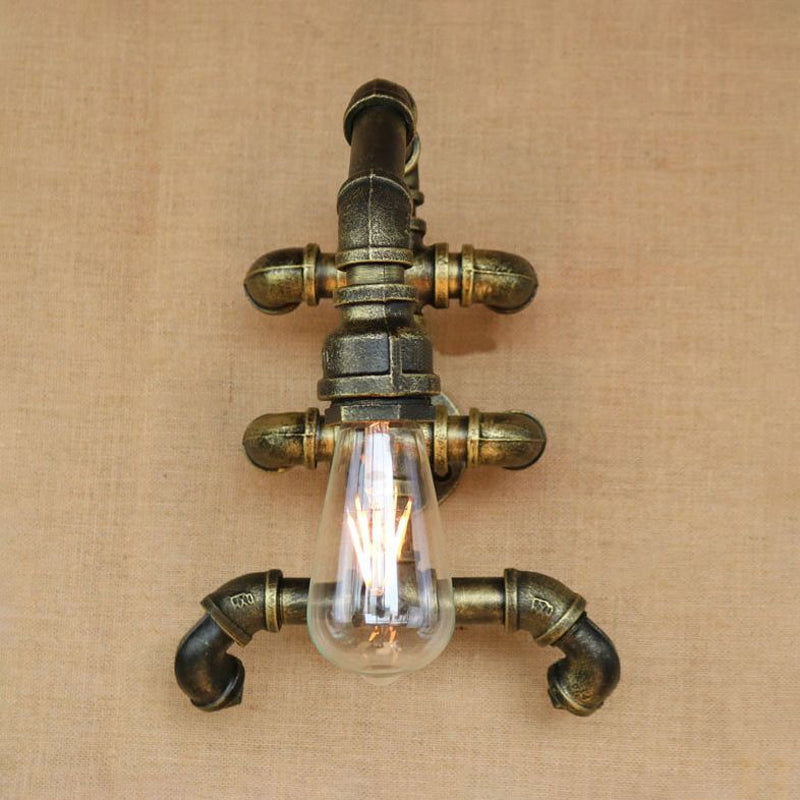 Expose Bulb Bathroom Wall Lighting Steampunk Iron 1 Light Antique Brass Sconce Light with Curved Pipe Clearhalo 'Art deco wall lights' 'Cast Iron' 'Glass' 'Industrial wall lights' 'Industrial' 'Middle century wall lights' 'Modern' 'Rustic wall lights' 'Tiffany' 'Traditional wall lights' 'Wall Lamps & Sconces' 'Wall Lights' Lighting' 1420426