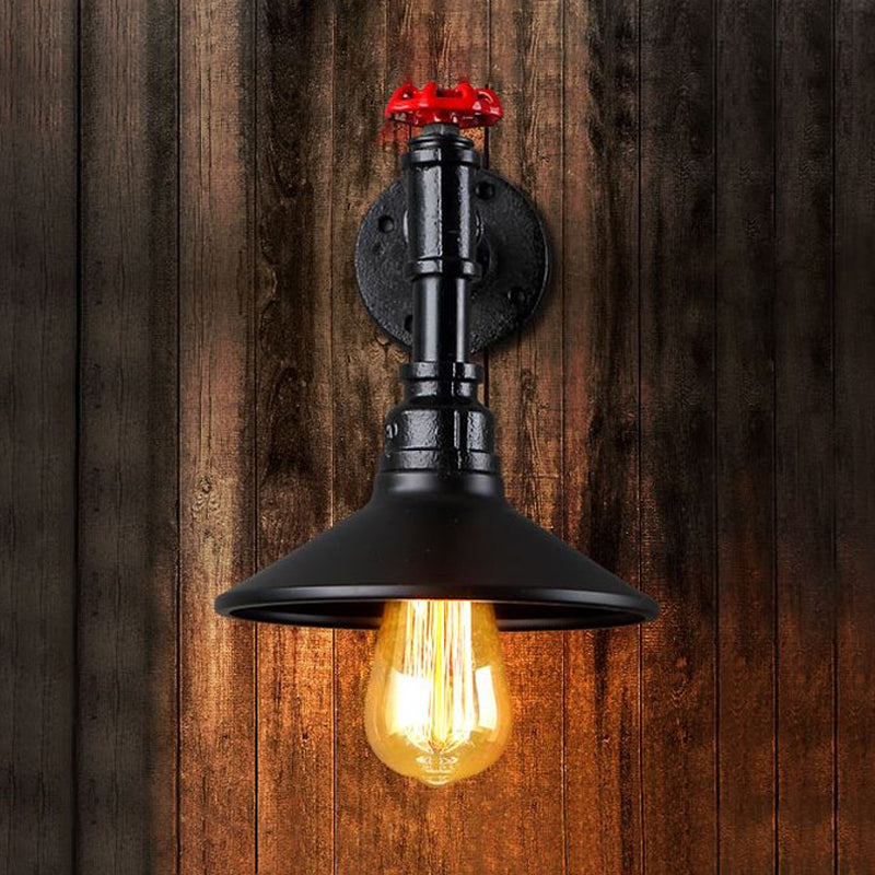 1 Head Metal Wall Mount Light Vintage Industrial Black Conic Shade Dining Room Wall Lighting with Plumbing Pipe Clearhalo 'Art deco wall lights' 'Cast Iron' 'Glass' 'Industrial wall lights' 'Industrial' 'Middle century wall lights' 'Modern' 'Rustic wall lights' 'Tiffany' 'Traditional wall lights' 'Wall Lamps & Sconces' 'Wall Lights' Lighting' 1420430