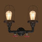 2 Bulbs Sconce Lighting Vintage Caged Metal Shade Wall Mount Lamp with Red Valve and Pipe in Black Clearhalo 'Art deco wall lights' 'Cast Iron' 'Glass' 'Industrial wall lights' 'Industrial' 'Middle century wall lights' 'Modern' 'Rustic wall lights' 'Tiffany' 'Traditional wall lights' 'Wall Lamps & Sconces' 'Wall Lights' Lighting' 1420441