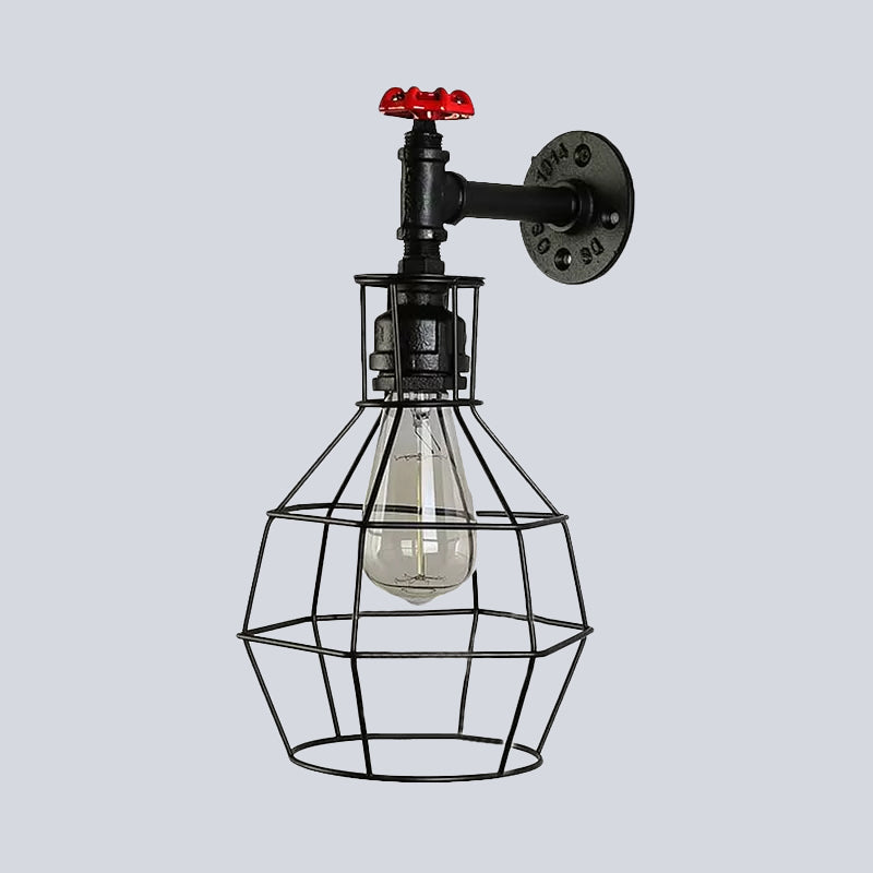 Globe Caged Corridor Wall Light Sconce with Valve Deco Vintage Metal 1 Light Black/Bronze Wall Lamp Clearhalo 'Art deco wall lights' 'Cast Iron' 'Glass' 'Industrial wall lights' 'Industrial' 'Middle century wall lights' 'Modern' 'Rustic wall lights' 'Tiffany' 'Traditional wall lights' 'Wall Lamps & Sconces' 'Wall Lights' Lighting' 1420456