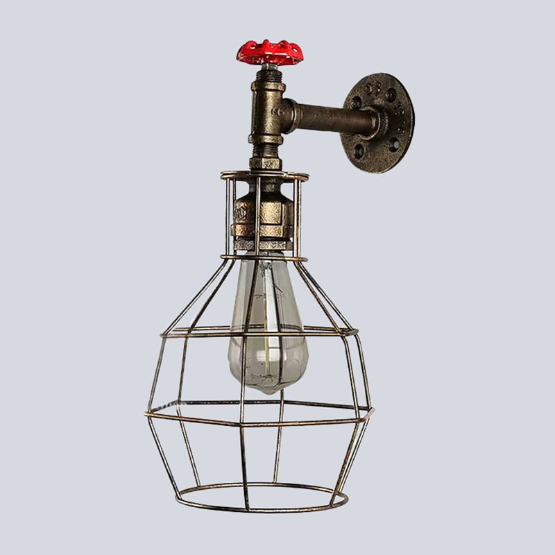 Globe Caged Corridor Wall Light Sconce with Valve Deco Vintage Metal 1 Light Black/Bronze Wall Lamp Clearhalo 'Art deco wall lights' 'Cast Iron' 'Glass' 'Industrial wall lights' 'Industrial' 'Middle century wall lights' 'Modern' 'Rustic wall lights' 'Tiffany' 'Traditional wall lights' 'Wall Lamps & Sconces' 'Wall Lights' Lighting' 1420458