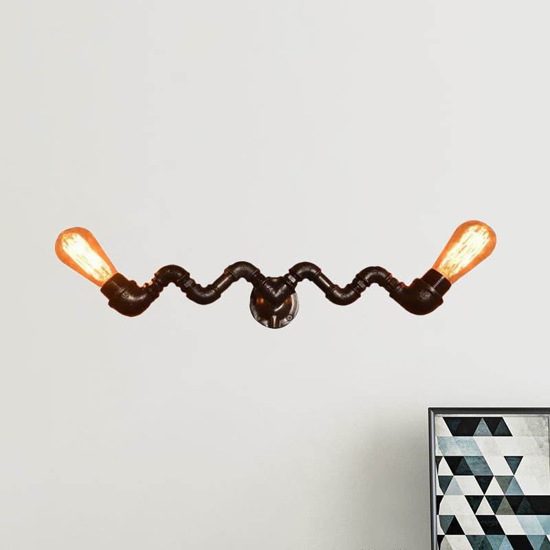 Bronze Finish Pipe Wall Lamp with Wavy Design Industrial Style Metallic 2/5 Bulbs Living Room Wall Sconce Light Clearhalo 'Art deco wall lights' 'Cast Iron' 'Glass' 'Industrial wall lights' 'Industrial' 'Middle century wall lights' 'Modern' 'Rustic wall lights' 'Tiffany' 'Traditional wall lights' 'Wall Lamps & Sconces' 'Wall Lights' Lighting' 1420473