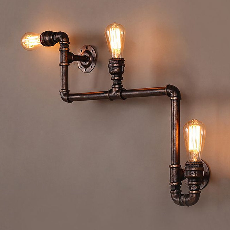 2/3 Heads Wall Mount Light Rustic Style Tubing Metal Sconce Lighting with Bare Bulb in Antique Bronze for Living Room Clearhalo 'Art deco wall lights' 'Cast Iron' 'Glass' 'Industrial wall lights' 'Industrial' 'Middle century wall lights' 'Modern' 'Rustic wall lights' 'Tiffany' 'Traditional wall lights' 'Wall Lamps & Sconces' 'Wall Lights' Lighting' 1420475