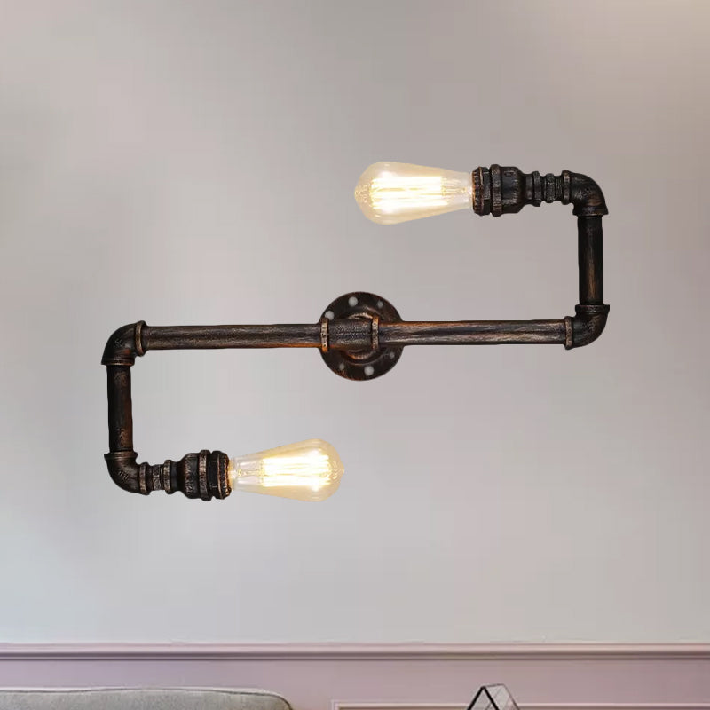 2/3 Heads Wall Mount Light Rustic Style Tubing Metal Sconce Lighting with Bare Bulb in Antique Bronze for Living Room Clearhalo 'Art deco wall lights' 'Cast Iron' 'Glass' 'Industrial wall lights' 'Industrial' 'Middle century wall lights' 'Modern' 'Rustic wall lights' 'Tiffany' 'Traditional wall lights' 'Wall Lamps & Sconces' 'Wall Lights' Lighting' 1420476