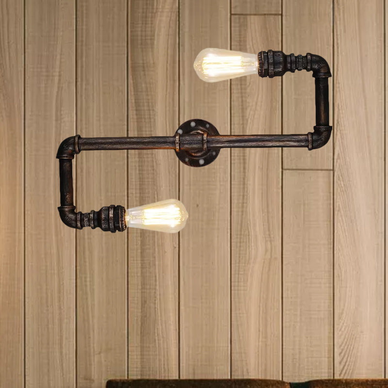 2/3 Heads Wall Mount Light Rustic Style Tubing Metal Sconce Lighting with Bare Bulb in Antique Bronze for Living Room Clearhalo 'Art deco wall lights' 'Cast Iron' 'Glass' 'Industrial wall lights' 'Industrial' 'Middle century wall lights' 'Modern' 'Rustic wall lights' 'Tiffany' 'Traditional wall lights' 'Wall Lamps & Sconces' 'Wall Lights' Lighting' 1420477
