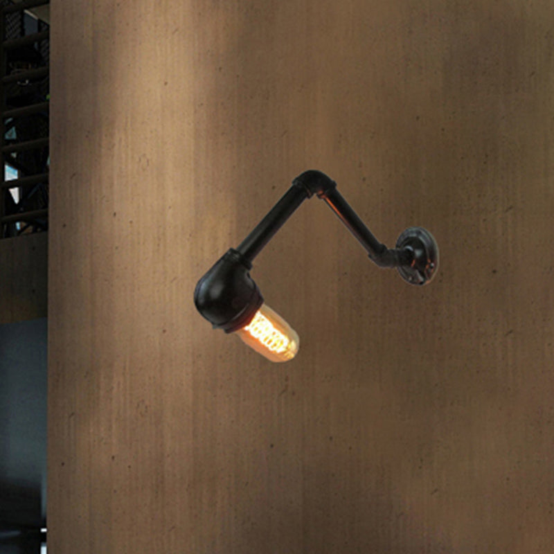 Black Finish 1 Bulb Wall Light Fixture Industrial Style Metal Piped Wall Sconce for Living Room Clearhalo 'Art deco wall lights' 'Cast Iron' 'Glass' 'Industrial wall lights' 'Industrial' 'Middle century wall lights' 'Modern' 'Rustic wall lights' 'Tiffany' 'Traditional wall lights' 'Wall Lamps & Sconces' 'Wall Lights' Lighting' 1420484