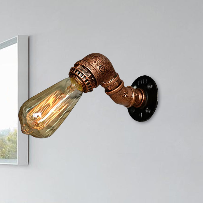 1 Light Sconce Wall Light with Pipe Design Wrought Iron Industrial Rustic Stairway Sconce Lighting in Copper/Bronze Clearhalo 'Art deco wall lights' 'Cast Iron' 'Glass' 'Industrial wall lights' 'Industrial' 'Middle century wall lights' 'Modern' 'Rustic wall lights' 'Tiffany' 'Traditional wall lights' 'Wall Lamps & Sconces' 'Wall Lights' Lighting' 1420491