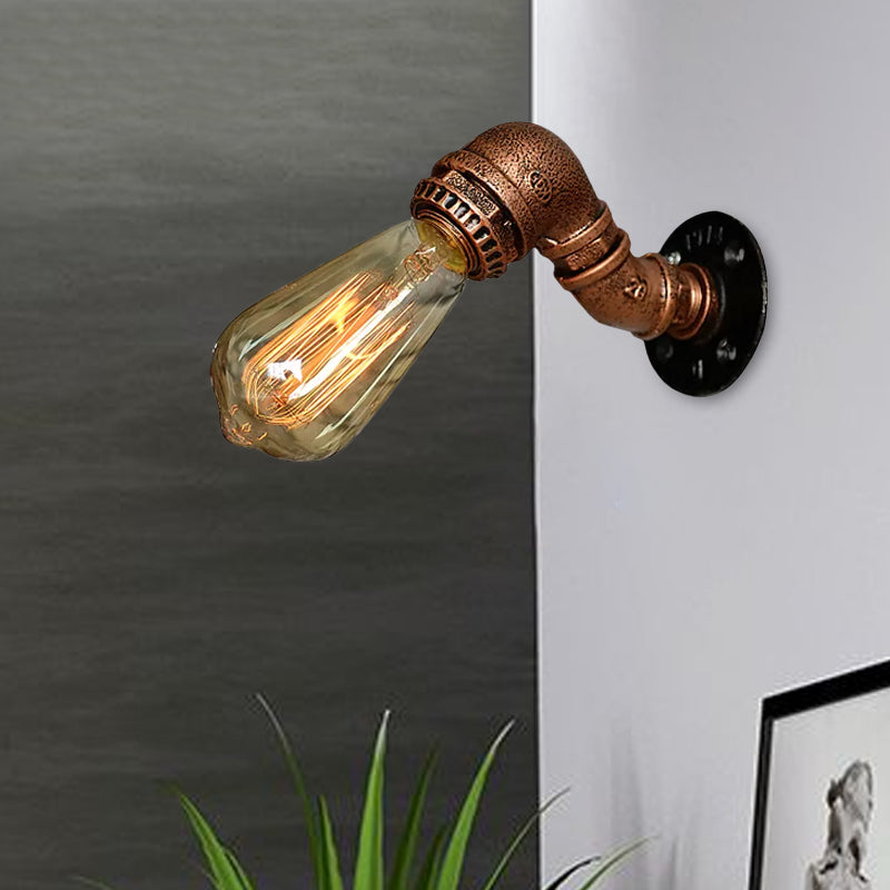 1 Light Sconce Wall Light with Pipe Design Wrought Iron Industrial Rustic Stairway Sconce Lighting in Copper/Bronze Clearhalo 'Art deco wall lights' 'Cast Iron' 'Glass' 'Industrial wall lights' 'Industrial' 'Middle century wall lights' 'Modern' 'Rustic wall lights' 'Tiffany' 'Traditional wall lights' 'Wall Lamps & Sconces' 'Wall Lights' Lighting' 1420492
