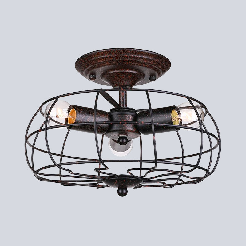 Weathered Copper Fan Wall Sconce with Cage Shade Antique Style Wrought Iron 3 Lights Indoor Wall Lighting Clearhalo 'Art deco wall lights' 'Cast Iron' 'Glass' 'Industrial wall lights' 'Industrial' 'Middle century wall lights' 'Modern' 'Rustic wall lights' 'Tiffany' 'Traditional wall lights' 'Wall Lamps & Sconces' 'Wall Lights' Lighting' 1420496