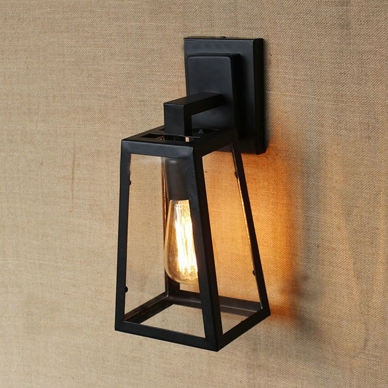 1 Bulb Trapezoid Cage Wall Lamp Industrial Stylish Matte Black Metallic Wall Mount Light for Living Room Clearhalo 'Art deco wall lights' 'Cast Iron' 'Glass' 'Industrial wall lights' 'Industrial' 'Middle century wall lights' 'Modern' 'Rustic wall lights' 'Tiffany' 'Traditional wall lights' 'Wall Lamps & Sconces' 'Wall Lights' Lighting' 1420502