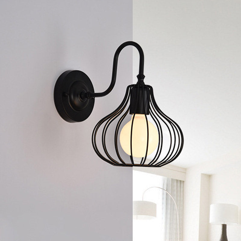 1 Light Onion Wall Sconce Lighting Loft Style Black/White Metallic Mini Wall Lighting with Gooseneck Arm for Bedroom Clearhalo 'Art deco wall lights' 'Cast Iron' 'Glass' 'Industrial wall lights' 'Industrial' 'Middle century wall lights' 'Modern' 'Rustic wall lights' 'Tiffany' 'Traditional wall lights' 'Wall Lamps & Sconces' 'Wall Lights' Lighting' 1420522